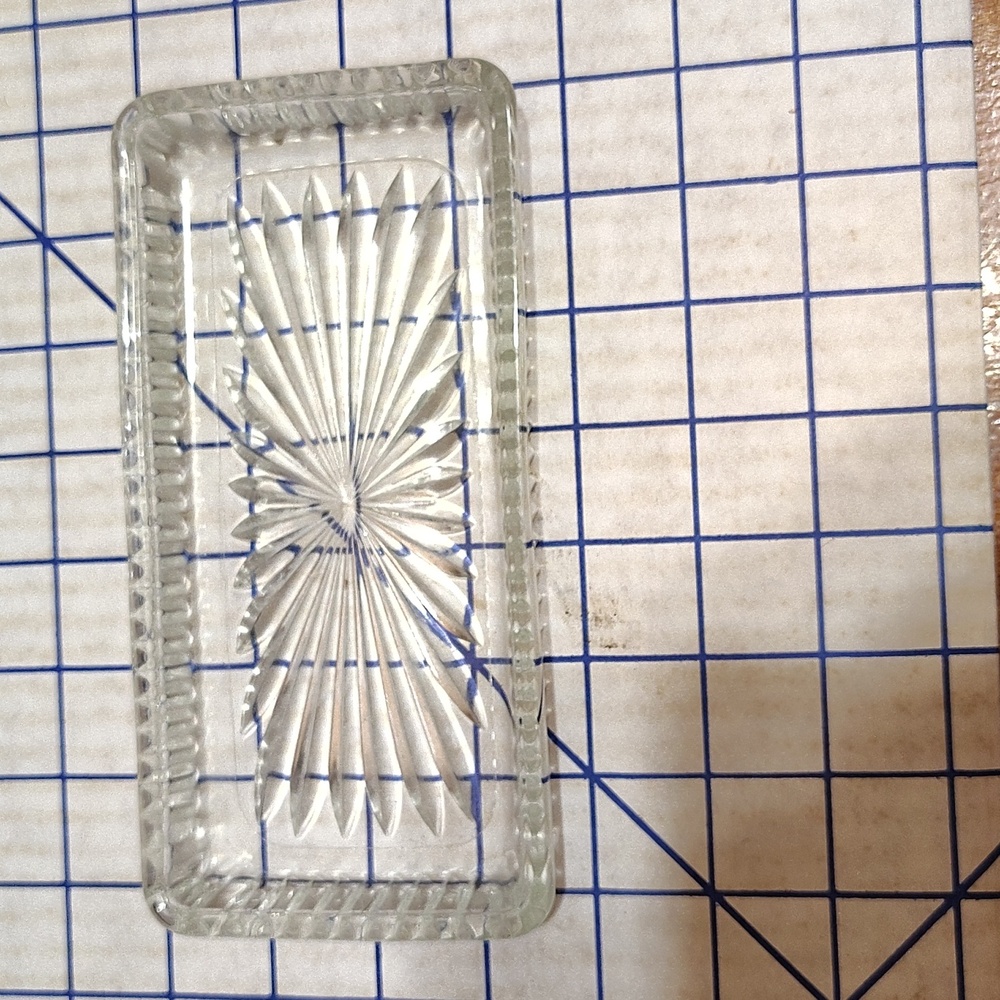 Clear Rectangular Glass Dish with Starburst Pattern